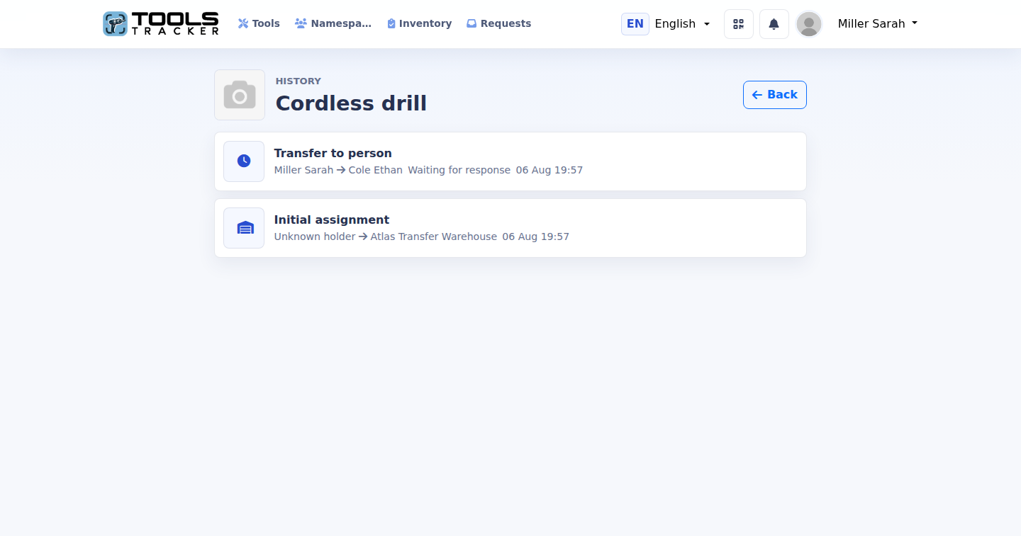 История передачи предмета в Tools Tracker
